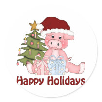 Adorable Christmas Pig Tees and Gifts Round Sticker