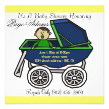 Adorable Cute Carriage Baby Boy Shower Invitation