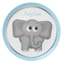 Adorable Elephant - Personalized 10" Blue Plate