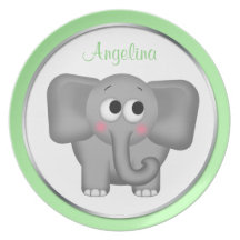 Adorable Elephant - Personalized 10" Green Plate