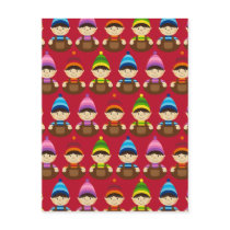 Adorable Elves Red Christmas Postcard