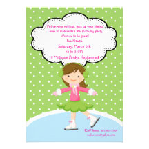 Adorable Girl Ice Skating Dots Birthday Invitation