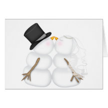 Adorable Kissing Snowman Couple Cards