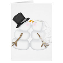 Adorable Kissing Snowman Couple Greeting Cards