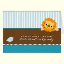 Adorable Lion Photo (inside) Thank You Card (aqua) cards