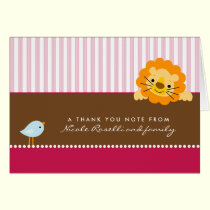 Adorable Lion Photo (inside) Thank You Card: pink cards