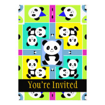 Adorable Panda Bears Bright Colours Custom Announcement