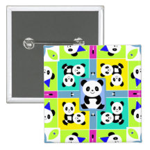 Adorable Panda Bears Bright Colours Pinback Button