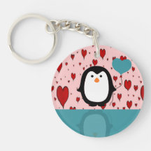 Adorable Penguin with Heart Balloon Acrylic Key Chain