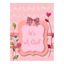 Adorable Pink Floral Girl Baby Shower Favour Post Cards