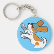Adorable puppy in Blue Hat Keychain