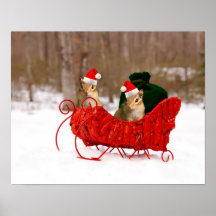 Adorable Santa Baby Chipmunks in Sleigh Poster