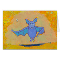 Adorable unusual flying blue Bat love PERSONALIZED Cards