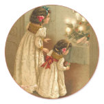 Adorable Victorian Illustration of Two Girls Round Stickers
