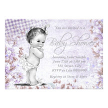 Adorable Vintage Lavender Baby Shower Personalized Announcement