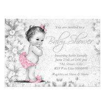 Adorable Vintage Pink and Gray Baby Shower Custom Invitation