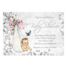 Adorable Vintage White Baby Shower Custom Invitation