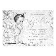Adorable Vintage White Baby Shower Custom Announcements
