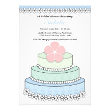 Adorable Wedding Cake in Blue and Green Invitation
