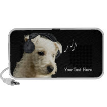 Adorable Westie Wearing Headphones speakers