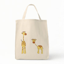 Adult and Baby Giraffe. Cartoon Canvas Bags