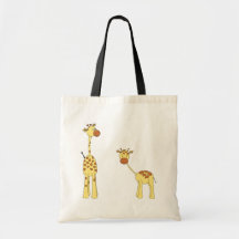 Adult and Baby Giraffe. Cartoon Canvas Bag