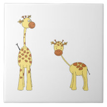 Adult and Baby Giraffe. Cartoon Ceramic Tiles