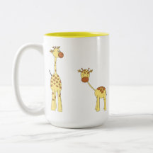 Adult and Baby Giraffe. Cartoon Coffee Mugs