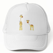 Adult and Baby Giraffe. Cartoon Hat
