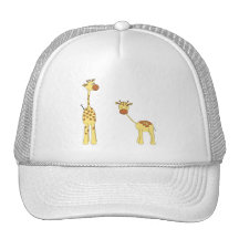 Adult and Baby Giraffe. Cartoon Hat