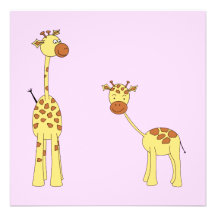 Adult and Baby Giraffe. Cartoon Personalized Invites