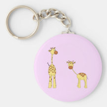 Adult and Baby Giraffe. Cartoon Keychains