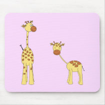 Adult and Baby Giraffe. Cartoon Mousepads