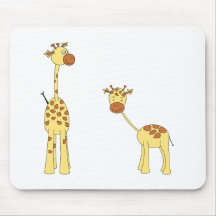 Adult and Baby Giraffe. Cartoon Mousepad
