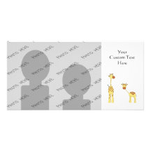 Adult and Baby Giraffe. Cartoon Photo Card Template