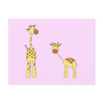 Adult and Baby Giraffe. Cartoon Post Card