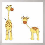 Adult and Baby Giraffe. Cartoon Posters