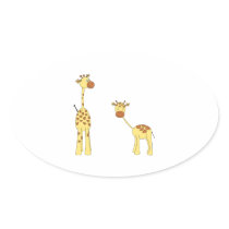 Adult and Baby Giraffe. Cartoon Sticker
