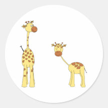 Adult and Baby Giraffe. Cartoon Stickers