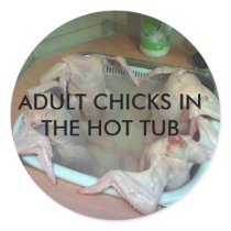 ADULT CHICKS IN THE HOT TUB ROUND STICKER