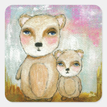 Adventure Day Woodland Bear Art Painting Square Sticker