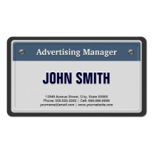 Advertising Manager Cool Car License Plate Business Cards
