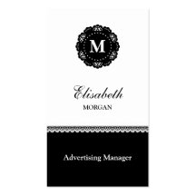 Advertising Manager Elegant Black Lace Monogram Business Card