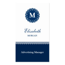 Advertising Manager Elegant Blue Lace Monogram Business Card Template