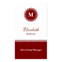 Advertising Manager Elegant Red Lace Monogram Business Card