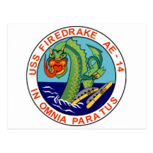 AE-14 USS Firedrake Ammunition Ship Military Patch Postcards