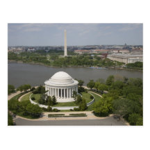 Aerial view of Jefferson and Washington Memorial Postcard