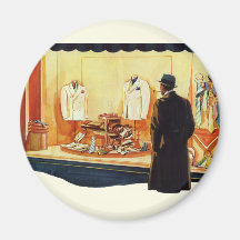 Affaires vintages, lèche-vitrines d'homme magnets pour réfrigérateur