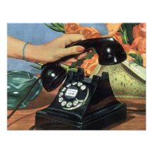 Affaires vintages, téléphone rotatoire et main bristol