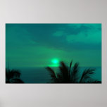 Affiche bleue de coucher du soleil d'Hawaï